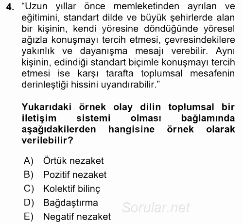 Türk Dili 1 2016 - 2017 Ara Sınavı 4.Soru
