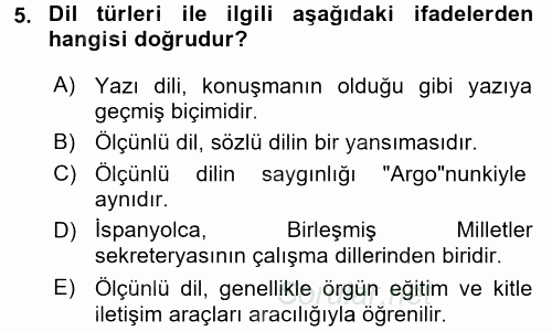 Türk Dili 1 2016 - 2017 Ara Sınavı 5.Soru