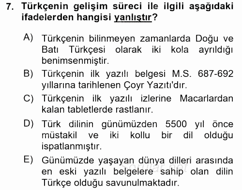 Türk Dili 1 2016 - 2017 Ara Sınavı 7.Soru