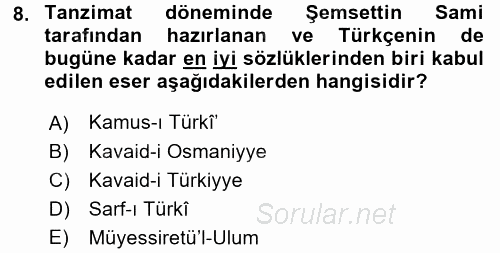 Türk Dili 1 2016 - 2017 Ara Sınavı 8.Soru