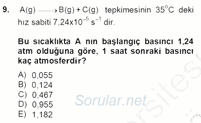 Genel Kimya 2 2012 - 2013 Dönem Sonu Sınavı 9.Soru