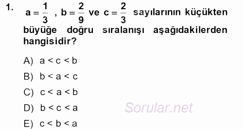 Matematik 1 2014 - 2015 Ara Sınavı 1.Soru