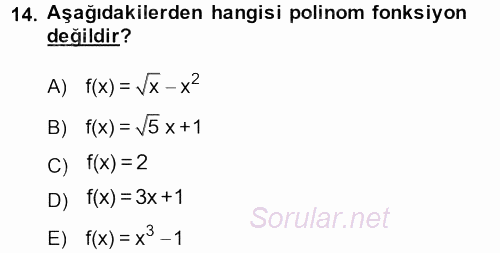 Matematik 1 2014 - 2015 Ara Sınavı 14.Soru