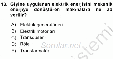 Elektrik Makinaları 2015 - 2016 Ara Sınavı 13.Soru