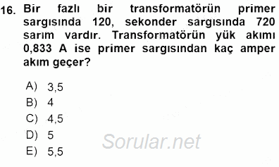 Elektrik Makinaları 2015 - 2016 Ara Sınavı 16.Soru