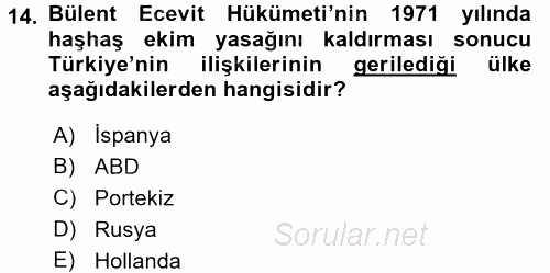 Türkiye Cumhuriyeti İktisat Tarihi 2016 - 2017 Dönem Sonu Sınavı 14.Soru