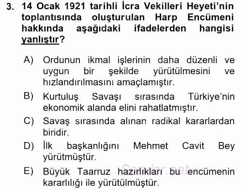 Türkiye Cumhuriyeti İktisat Tarihi 2016 - 2017 Dönem Sonu Sınavı 3.Soru