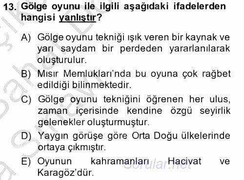 Halk Edebiyatına Giriş 2 2014 - 2015 Ara Sınavı 13.Soru