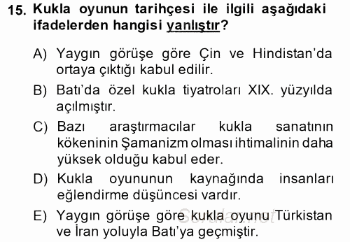 Halk Edebiyatına Giriş 2 2014 - 2015 Ara Sınavı 15.Soru
