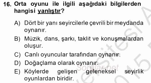 Halk Edebiyatına Giriş 2 2014 - 2015 Ara Sınavı 16.Soru