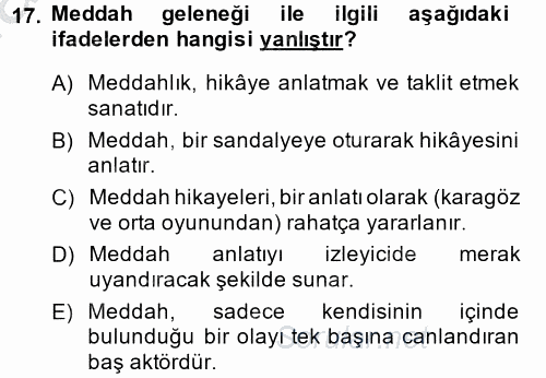Halk Edebiyatına Giriş 2 2014 - 2015 Ara Sınavı 17.Soru