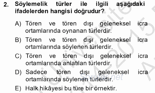 Halk Edebiyatına Giriş 2 2014 - 2015 Ara Sınavı 2.Soru