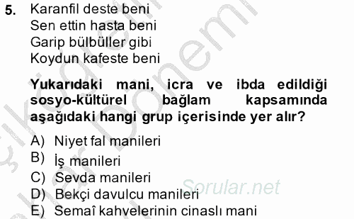 Halk Edebiyatına Giriş 2 2014 - 2015 Ara Sınavı 5.Soru