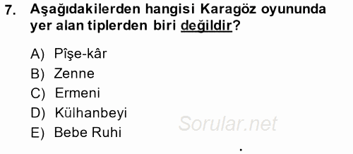 Halk Edebiyatına Giriş 2 2014 - 2015 Ara Sınavı 7.Soru
