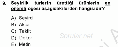Halk Edebiyatına Giriş 2 2014 - 2015 Ara Sınavı 9.Soru