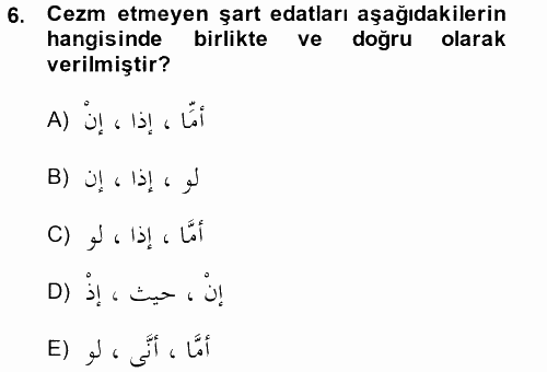 Arapça 4 2014 - 2015 Tek Ders Sınavı 6.Soru