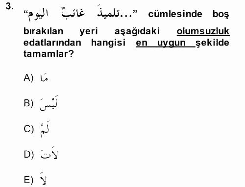 Arapça 4 2014 - 2015 Tek Ders Sınavı 3.Soru