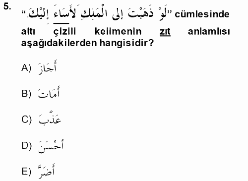 Arapça 4 2014 - 2015 Tek Ders Sınavı 5.Soru