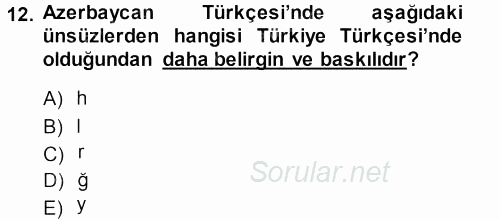 Çağdaş Türk Yazı Dilleri 1 2013 - 2014 Ara Sınavı 12.Soru
