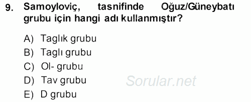 Çağdaş Türk Yazı Dilleri 1 2013 - 2014 Ara Sınavı 9.Soru
