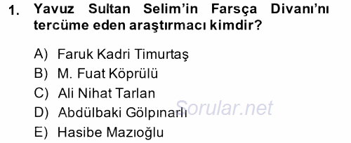 XVI. Yüzyıl Türk Edebiyatı 2014 - 2015 Ara Sınavı 1.Soru