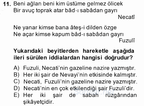 XVI. Yüzyıl Türk Edebiyatı 2014 - 2015 Ara Sınavı 11.Soru