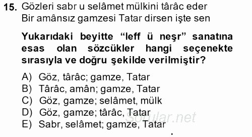 XVI. Yüzyıl Türk Edebiyatı 2014 - 2015 Ara Sınavı 15.Soru