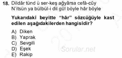 XVI. Yüzyıl Türk Edebiyatı 2014 - 2015 Ara Sınavı 18.Soru