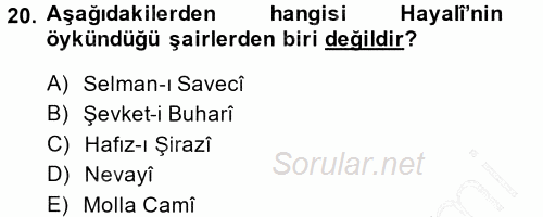 XVI. Yüzyıl Türk Edebiyatı 2014 - 2015 Ara Sınavı 20.Soru