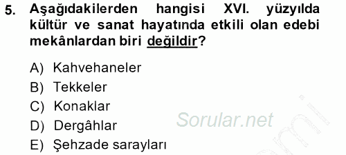 XVI. Yüzyıl Türk Edebiyatı 2014 - 2015 Ara Sınavı 5.Soru