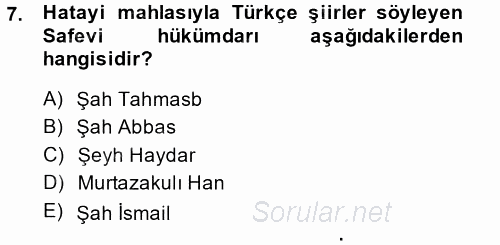 XVI. Yüzyıl Türk Edebiyatı 2014 - 2015 Ara Sınavı 7.Soru