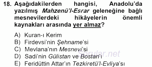 XVI. Yüzyıl Türk Edebiyatı 2012 - 2013 Dönem Sonu Sınavı 18.Soru