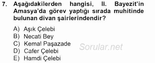 XVI. Yüzyıl Türk Edebiyatı 2012 - 2013 Dönem Sonu Sınavı 7.Soru
