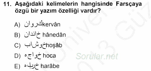 Osmanlı Türkçesine Giriş 1 2012 - 2013 Ara Sınavı 11.Soru