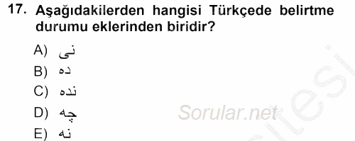 Osmanlı Türkçesine Giriş 1 2012 - 2013 Ara Sınavı 17.Soru