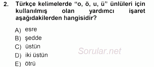 Osmanlı Türkçesine Giriş 1 2012 - 2013 Ara Sınavı 2.Soru