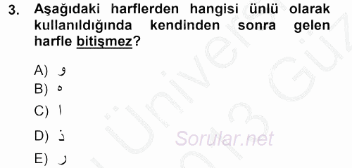 Osmanlı Türkçesine Giriş 1 2012 - 2013 Ara Sınavı 3.Soru