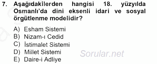 Osmanlı Tarihi (1789-1876) 2012 - 2013 Ara Sınavı 7.Soru