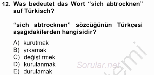 Almanca 2 2014 - 2015 Ara Sınavı 12.Soru