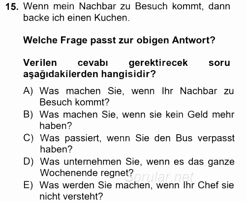 Almanca 2 2014 - 2015 Ara Sınavı 15.Soru