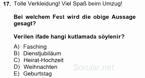 Almanca 2 2014 - 2015 Ara Sınavı 17.Soru