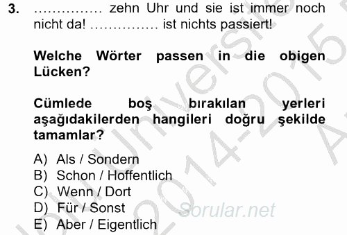 Almanca 2 2014 - 2015 Ara Sınavı 3.Soru