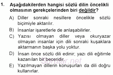 Türkçe Sözlü Anlatım 2014 - 2015 Dönem Sonu Sınavı 1.Soru