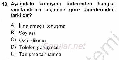 Türkçe Sözlü Anlatım 2014 - 2015 Dönem Sonu Sınavı 13.Soru