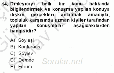 Türkçe Sözlü Anlatım 2014 - 2015 Dönem Sonu Sınavı 14.Soru