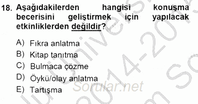 Türkçe Sözlü Anlatım 2014 - 2015 Dönem Sonu Sınavı 18.Soru