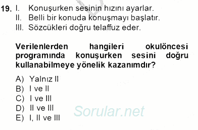 Türkçe Sözlü Anlatım 2014 - 2015 Dönem Sonu Sınavı 19.Soru