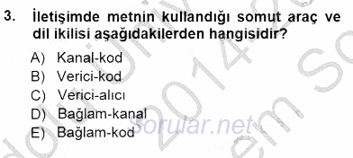 Türkçe Sözlü Anlatım 2014 - 2015 Dönem Sonu Sınavı 3.Soru