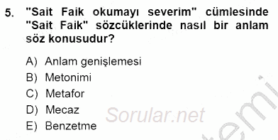Türkçe Sözlü Anlatım 2014 - 2015 Dönem Sonu Sınavı 5.Soru