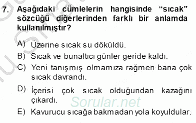 Türkçe Sözlü Anlatım 2014 - 2015 Dönem Sonu Sınavı 7.Soru